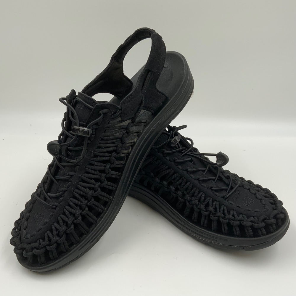 KEEN Uneek Mens Sandals Black Braided Cord Outdoor Water Shoes 1014097 Size 11